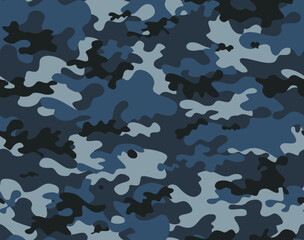 Wall Mural - camouflage blue background, army seamless pattern, dark design