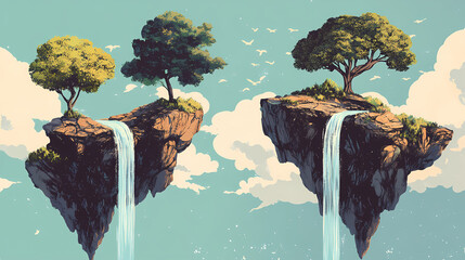 Wall Mural - floating islands waterfalls