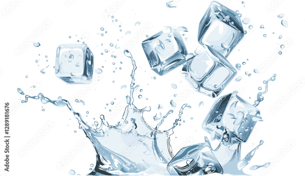 Fresh ice cubes vector, cold splash, isolated on white, transparent PNG ...