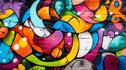 Wall Mural - Abstract colorful street art graffiti wall urban creative modern vibrant mural design. Vibrant Street Graffiti Wall. Illustration