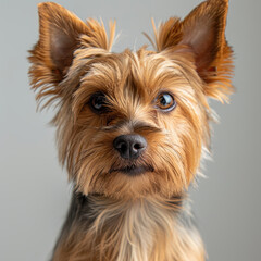 Wall Mural - A close-up shot of a curious Bichon Frise dog, with erect ears and expressive eyes - AI-Generated