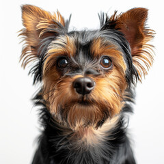 Wall Mural - Close-up image of an attentive Yorkshire Terrier with a tan coat and dark markings - AI-Generated