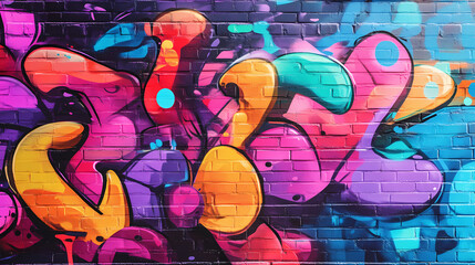 Wall Mural - Colorful graffiti wall backdrop with vibrant paint and dynamic street designs. graffiti alley. illustration. Vibrant Street Graffiti Wall. Illustration