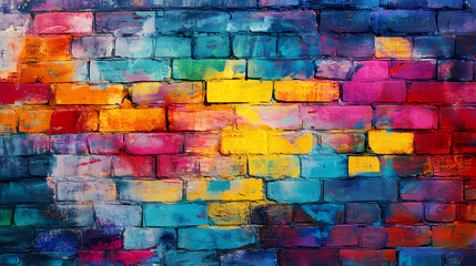 Wall Mural - Graffiti abstract background on brick wall with textured texture, graffiti, abstract, street art, urban, spray painting, style, artistic. Vibrant Street Graffiti Wall. Illustration