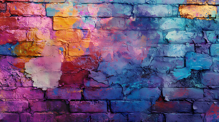 Wall Mural - Graffiti abstract background on brick wall with textured texture, graffiti, abstract, street art, urban, spray painting, style, artistic. Vibrant Street Graffiti Wall. Illustration