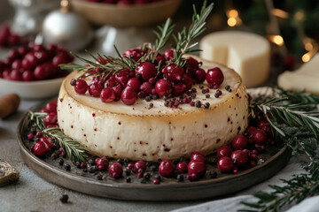 Canvas Print - A wheel of Saint Nectaire cheese, rustic and appetizing, culinary theme