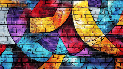 Wall Mural - Vibrant street art mural on a brick wall, hyperrealistic photo. Vibrant Street Graffiti Wall. Illustration