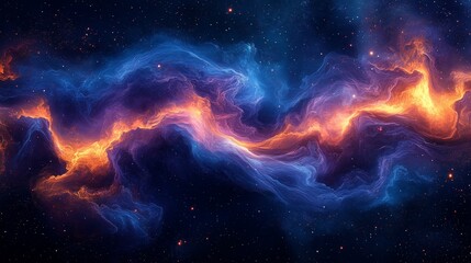 Wall Mural - Cosmic Nebula Fiery Cloudscape in Deep Space Starry Night Sky