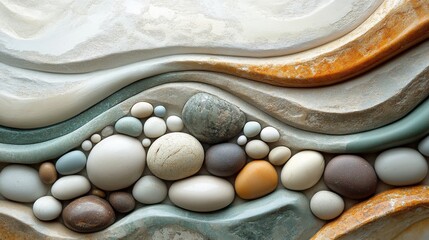 Wall Mural - an artistic depiction of textured stone and colorful pebbles