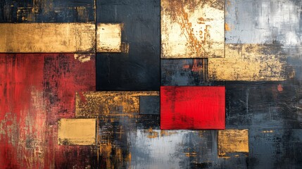 Wall Mural - an abstract painting featuring squares of contrasting colors and textures