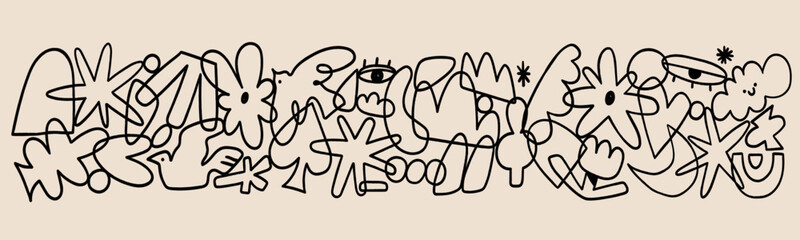 Wall Mural - various doodle outline shapes, curves, lines. abstract contemporary, unique, trendy style. hand draw