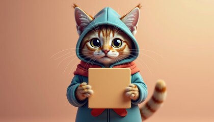 Aufkleber - Fashionable cat holding pet food box mockup against solid background.