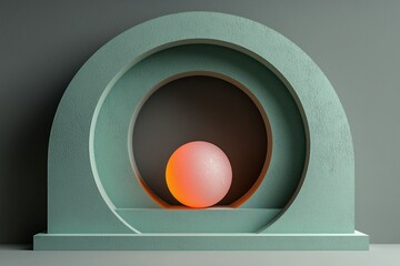 Wall Mural - Abstract composition of illuminated sphere and geometric shapes with minimalist design