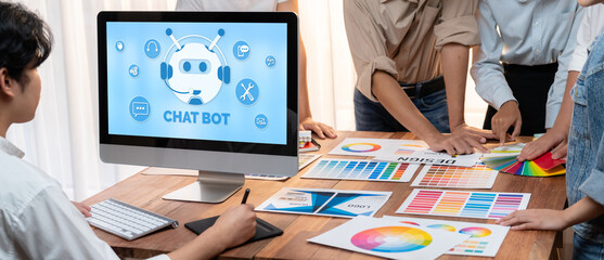 Fototapete - Chatbot software application for brisk online business that automatically reply to customer questions