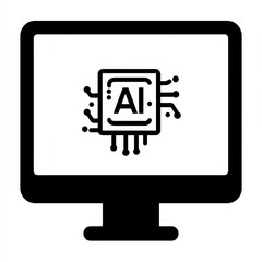 Poster - AI Powered Computer: Icon of Artificial Intelligence on a Desktop Monitor, Representing Machine Learning and Future Technology