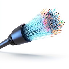 Poster - Fiber Optic Cable Connection Showing Colorful Strands and High-Speed Internet Data Transfer