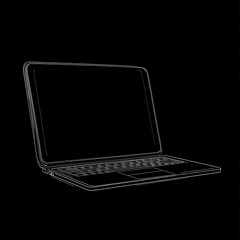 Poster - white line minimalist, aesthetic vector luxury brand outline laptop on black background 