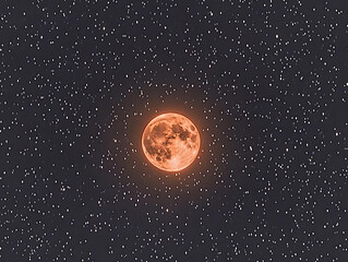 Wall Mural - Crimson moon glows brightly against a vast dark canvas speckled with countless shimmering stars in the night sky.