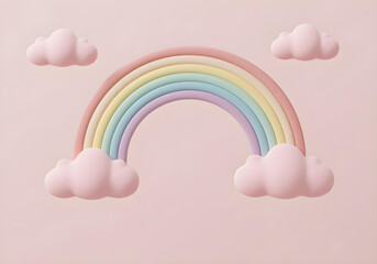 Wall Mural - colorful rainbow with soft pink clouds creates a whimsical atmosphere, perfect for children's decor 