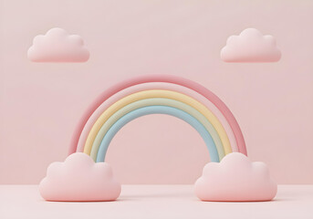 Wall Mural - colorful rainbow with soft pink clouds creates a whimsical atmosphere, perfect for children's decor 