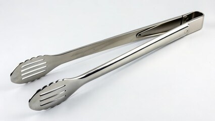 Poster - Stainless Steel Kitchen Tongs on White Background