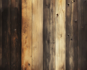 A close-up of rustic wooden planks in dark and light brown tones, highlighting the natural texture and grain patterns of aged wood, symbolizing craftsmanship and warmth