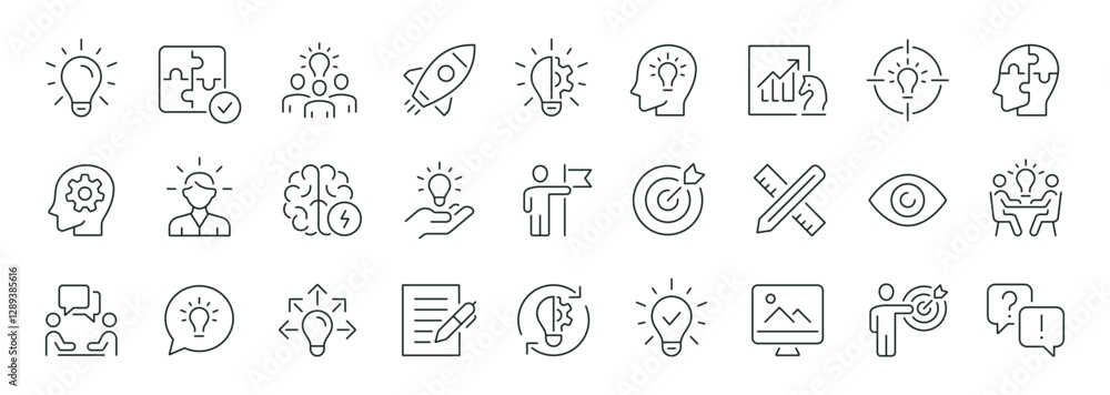 Creativity thin line icons set. Idea, creative solution and thinking ...