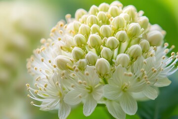 Poster - Delicate white flower blooming in lush green surroundings during the spring season showcasing intricate details and vibrant colors