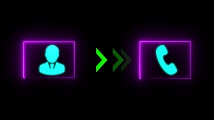 Ringing phone icon Ideas for Talking to Support concept. Glowing call icon animation. call concept on mobile phone screen animation .purple  and cyan  color glowing call icon animation. 