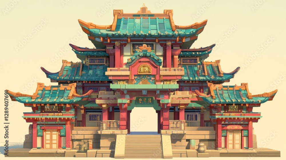 This is a picture of a Chinese-style building. It has a colorful roof ...