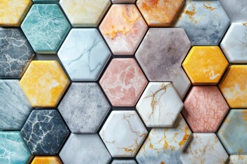 Leinwandbilder - Colorful hexagonal tiles arranged in a vibrant pattern create an artistic display suitable for interior design inspiration