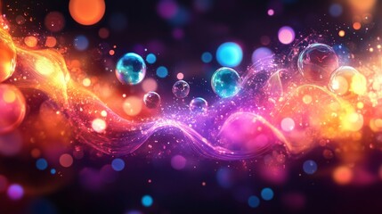 Wall Mural - abstract colorful bubbles floating and swirling in a dark space