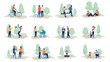 © Knut - People outdoors vector collection - Set of illustration with various illustration characters in public park or nature doing recreational activities like walking, jogging, playing, biking and talking