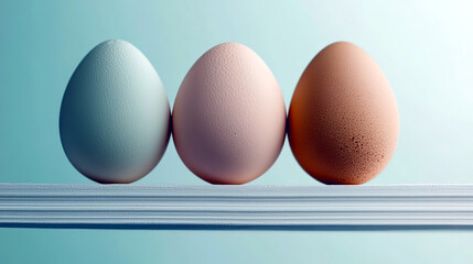Poster - Three Elegant Eggs Balance in Perfect Harmony on a Minimalist Surface
