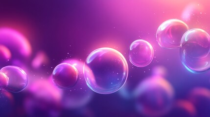 Wall Mural - glowing bubbles hovering in a purple and pink colored environment
