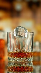 Poster - Super slow motion of falling ice cube into whiskey drink. Filmed on high speed cinema camera, 1000 fps. Vertical aspect ratio.