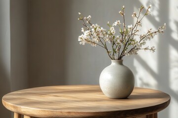 Aufkleber - Bright orange flowers in a blue vase placed on a rustic wooden table in a cozy living room with a comfortable sofa