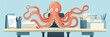 © Barosanu - An octopus sits at a cluttered office desk, surrounded by documents, papers, and office supplies, symbolizing multitasking and complexity in a humorous manner.