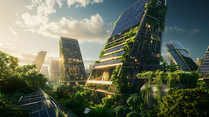 Wall Mural - An architects futuristic solar city design with interconnected solar-powered buildings.