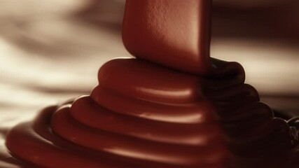 Poster - Super Slow Motion of Pouring Hot Melted Chocolate, Creating Waves Shapes, Filmed on High Speed Cinema Camera, 1000 fps. Camera in Motion. Extreme Macro Shot.