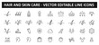 © Саша Мельник - Hair and Skin Care, Shampoo - vector line editable icons. Hair and skin health product icons.