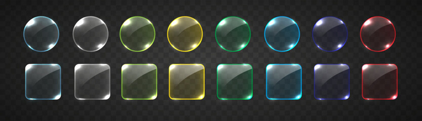 Glass buttons isolated icon. Color glossy web button for website or app.
