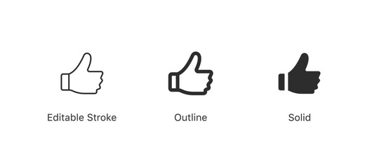 Poster - like icon button. thumbs up icon symbol, approval sign - add to favorite button icon. editable stroke, outline flat style