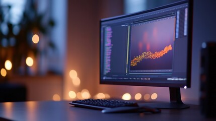 computer screen shows programming code with bokeh background