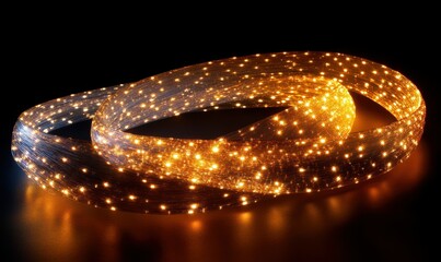Wall Mural - abstract glowing golden light trails flowing dynamically on a dark background illuminated by dramati