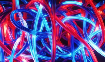 Wall Mural - abstract neon art display with glowing red and blue lines, creating a futuristic visual experience.