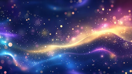 Wall Mural - magical space background with colorful nebula and glowing particles. abstract cosmic scene with gold