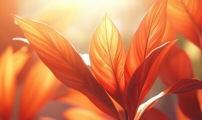 Wall Mural - macro shot of vibrant orange leaves glowing under soft sunlight, symbolizing nature and change in a 