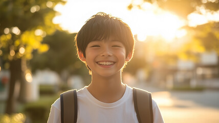 Poster - 笑顔の少年が街で迎える新しい一日