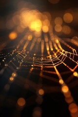 Wall Mural - Beautiful spider web in wild field with dew in morning in Spring.